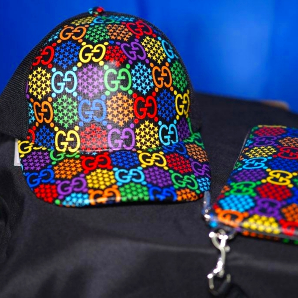 GUCCI Monogram Psychedelic Print Baseball Cap with Wrist Pouch